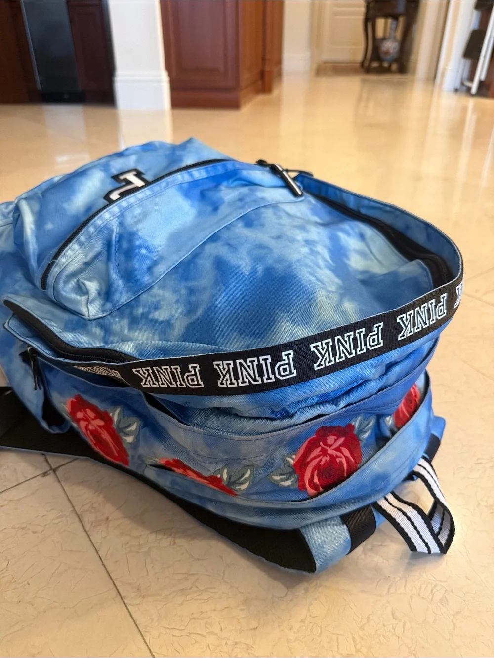 PINK Victoria's Secret Blue Tie-Dye Backpack with 'P' Patch